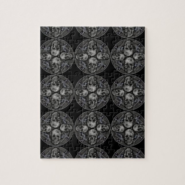 Puzzle Crâne gothique noir blanc gris (Vertical)