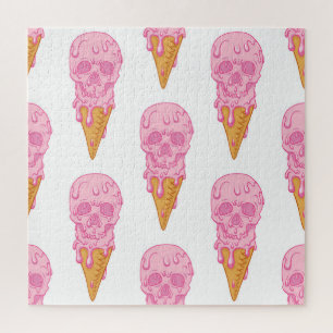 Puzzle Crâne rose crème glacée, motif sans soudure.