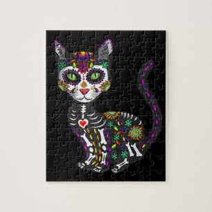 Puzzle Crâne sucre Chat mexicain Halloween Jour De La Mor