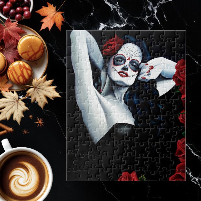 Puzzle Crâne sucre Roses rouges Noir (Créateur téléchargé)