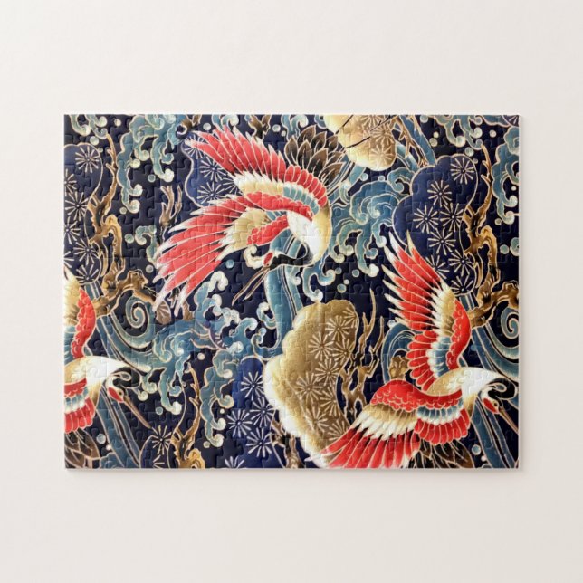 Puzzle CRANES DE VOL, VAGUES, FLEURS DE PRINTEMPS Japonai (Horizontal)