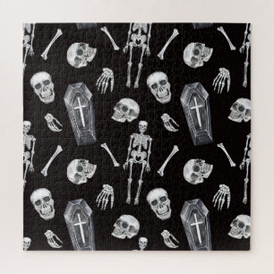Puzzle Crânes déplaisants : Motif d'aquarelle d'Halloween