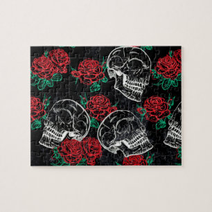 Puzzle Crânes et roses rouges   Grunge gothique moderne