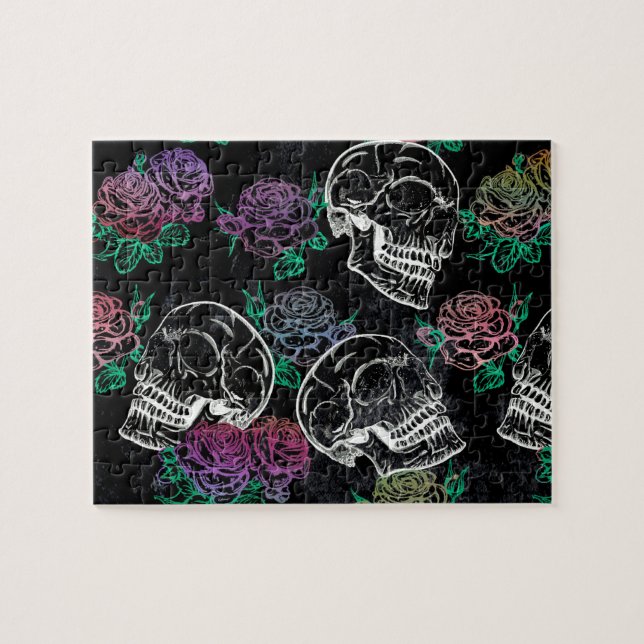 Puzzle Crânes et Roses sombres | Funky Glam Ombre Grunge (Horizontal)