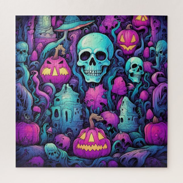 Puzzle Crânes pastel d'Halloween et Citrouille (Vertical)