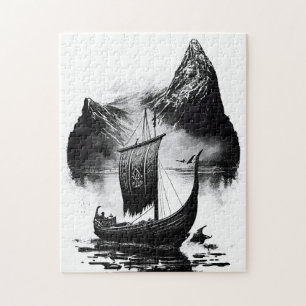Puzzle Crayon d'encre aquarellable de bateau dragon Vikin