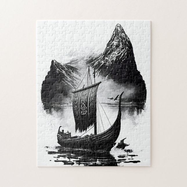 Puzzle Crayon d'encre aquarellable de bateau dragon Vikin (Vertical)