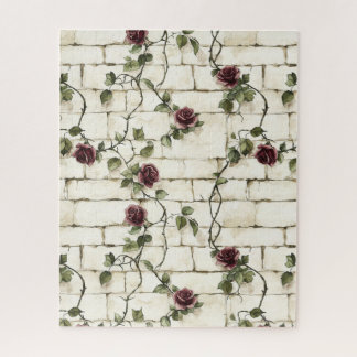Puzzle Cream White Grey Faux Stones Red Roses