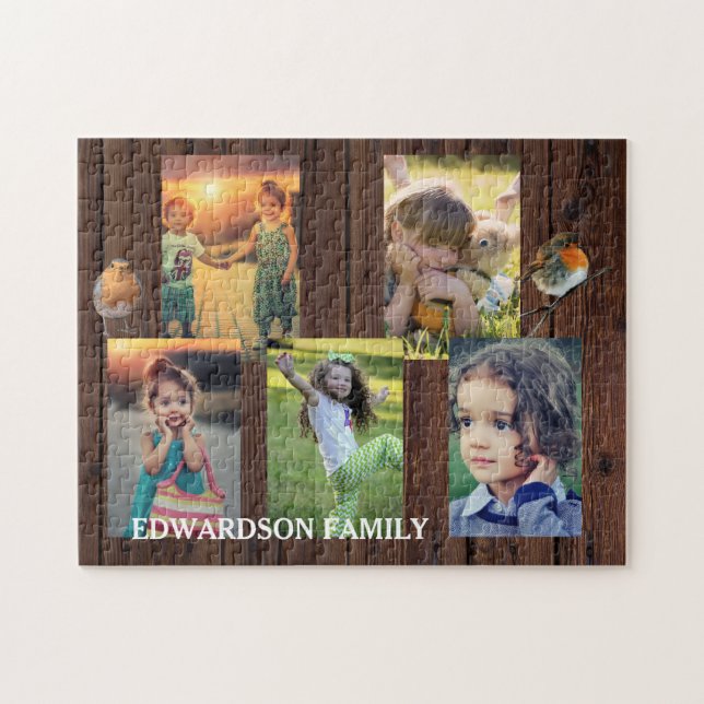 Puzzle Create your own rustic wood family photo collage (Horizontal)