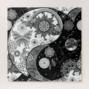 Puzzle Creative Black white Yin Yang Night Day Mandala