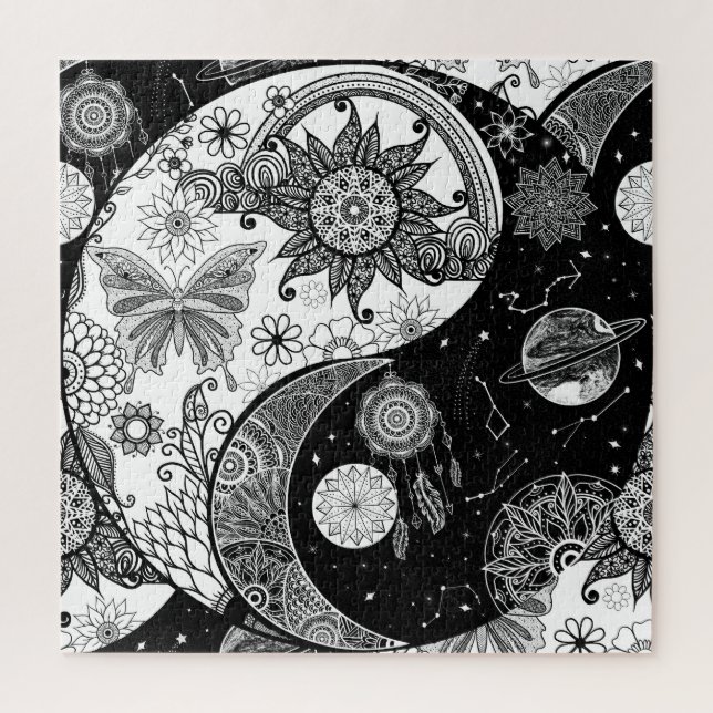 Puzzle Creative Black white Yin Yang Night Day Mandala (Vertical)