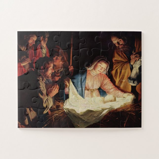 Puzzle Crèche de Noël à Bethléem avec le père et l'enfant (Horizontal)