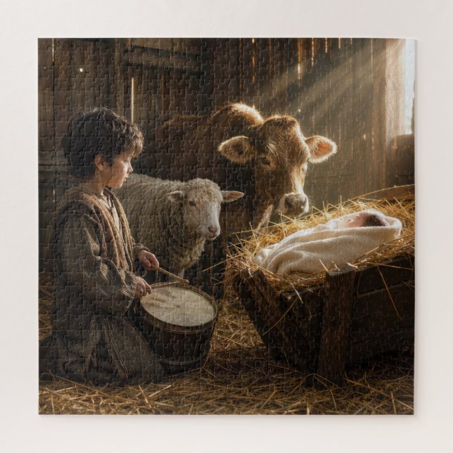 Puzzle Crèche du garçon batteur dans une étable (Vertical)