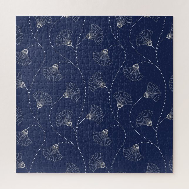 Puzzle Crème Florale Art Nouveau Indigo (Vertical)