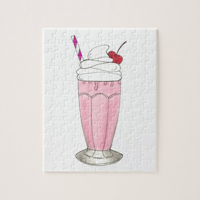 Puzzle Crème glacée Shoppe fraise rose Milkshake Foin (Vertical)