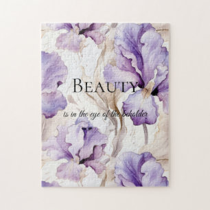 Puzzle Crème violette romantique Iris Citation de beauté 