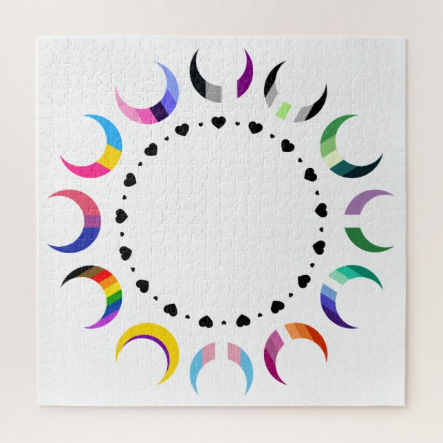 Puzzle Crescent Pride Lunes et Bague Coeur (Vertical)