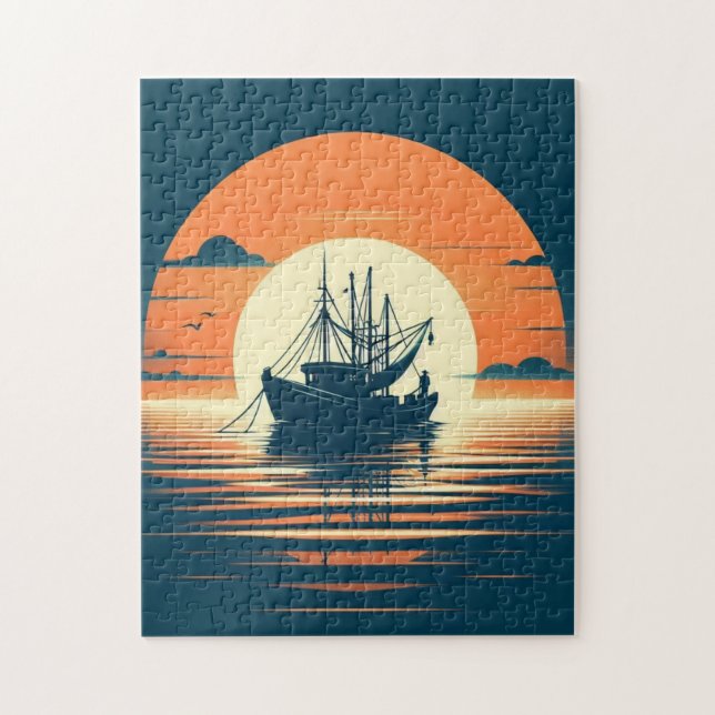 Puzzle crevettes vintages/marines/pêche (Vertical)