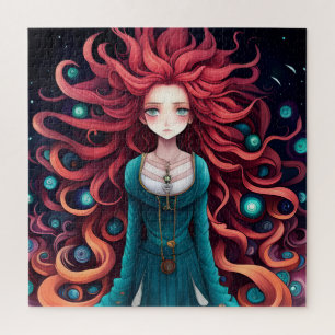 Puzzle Crimson Haired Anime Femme