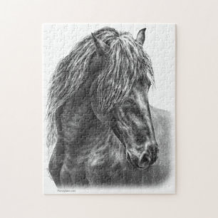 Puzzle Crinière onduleuse de portrait frison de cheval