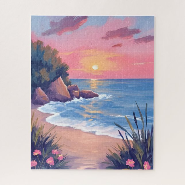 Puzzle Crique Paradisiaque | Couché de soleil aux vagues  (Vertical)