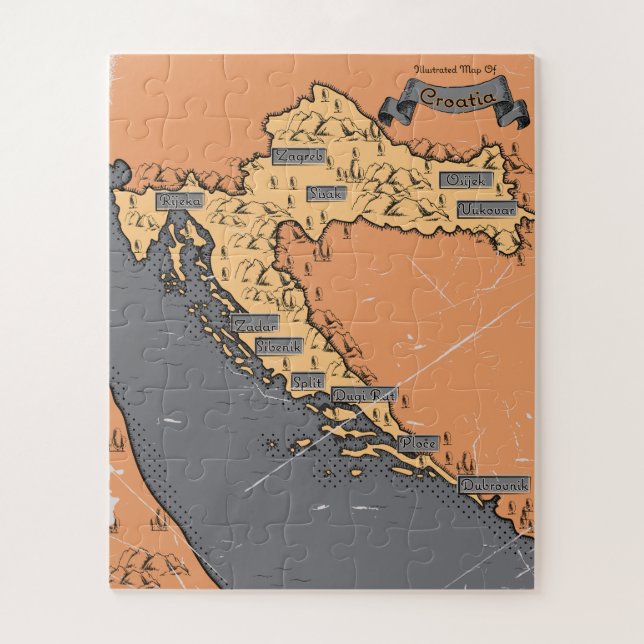 Puzzle Croatie carte ancienne vintage (Vertical)