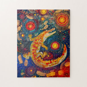 Puzzle Crocodile dans le style d'art à points Aborigène