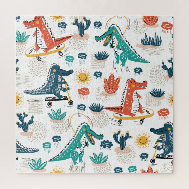 Puzzle Crocodile de dessin : Papier peint animal Vintage (Vertical)