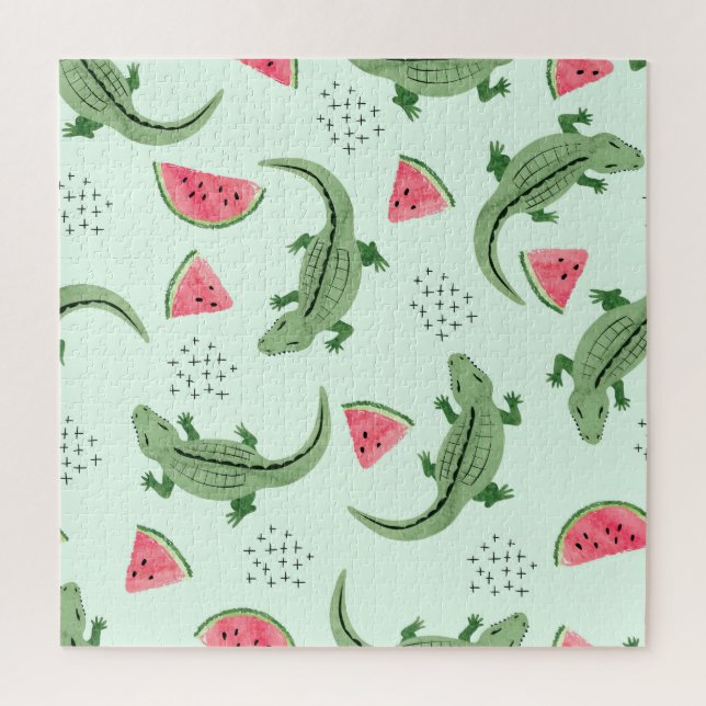 Puzzle Crocodile Watermelon, Motif Vintage Abstrait. (Vertical)