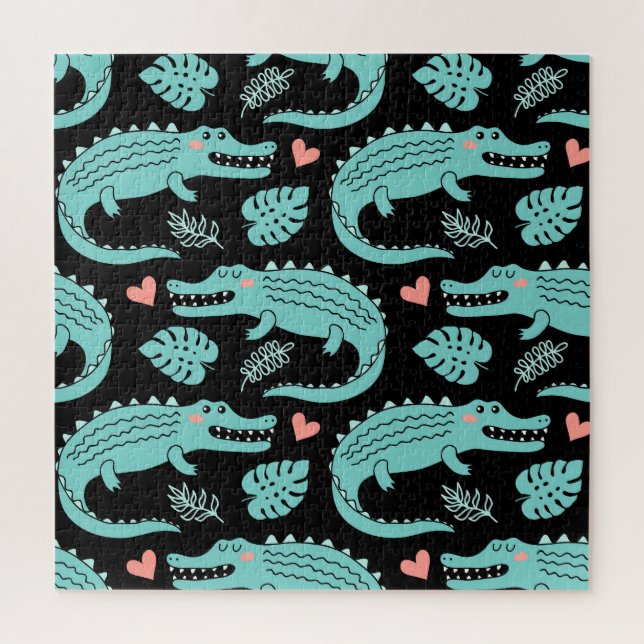 Puzzle Crocodiles de caricatures, motif mignon sans soudu (Vertical)