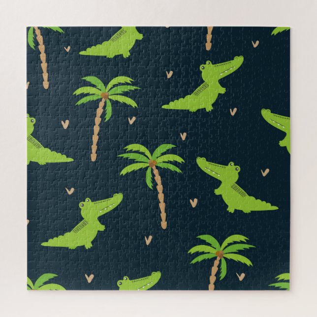 Puzzle Crocodiles de dessin : Alligator Palms Motif. (Vertical)