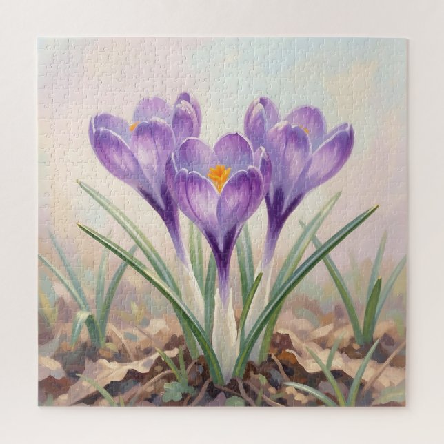 Puzzle Crocus Violet Rêveur Floraison de Printemps (Vertical)