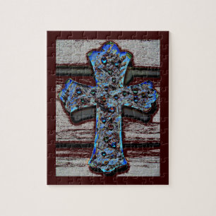 Puzzle croisé bleu de photo avec la boîte-cadeau