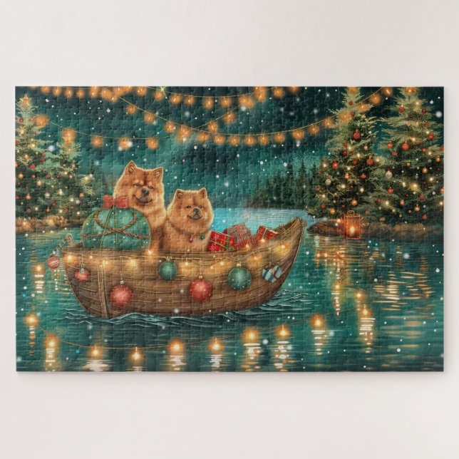 Puzzle Croisière festive de Noël pour Chow Chow (Horizontal)