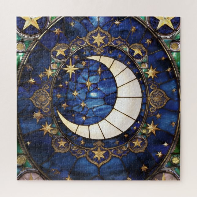 Puzzle Croissant Céleste Vitrail Orné Lune (Vertical)