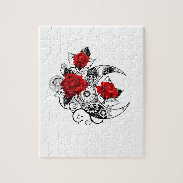 Puzzle Croissant Mécanique avec Roses Rouges (Vertical)