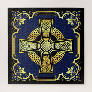 Puzzle Croix celtique irlandaise/noir/or/bleu