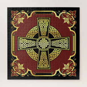 Puzzle Croix celtique irlandaise/noir/or/rouge design