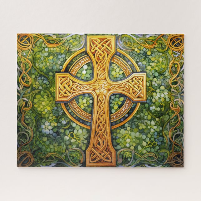 Puzzle Croix celtique noeud vert or nouage (Horizontal)