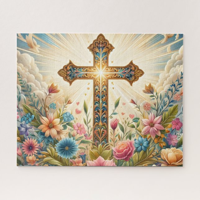 Puzzle Croix de Pâques dorée chrétienne (Horizontal)