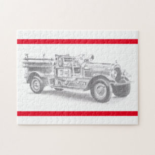 Puzzle croquis au crayon de camion de pompiers vintage de