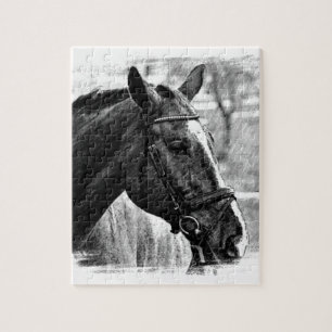 Puzzle Croquis noir de cheval blanc