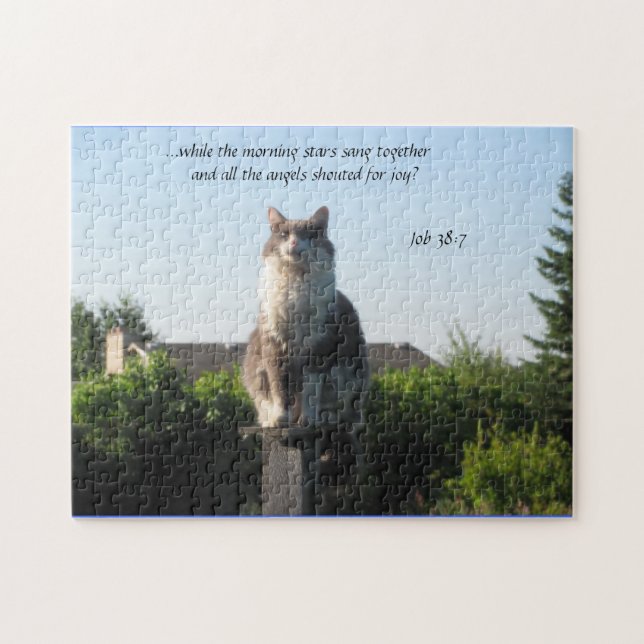 Puzzle Cross Eyed cat et Job 38:7 (Horizontal)