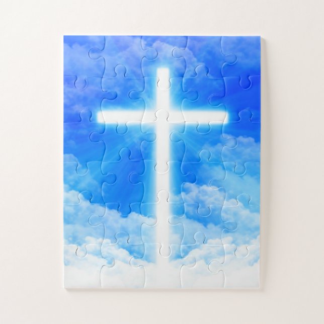 Puzzle Cross of Light Jesus Christ Customizable Christian (Vertical)