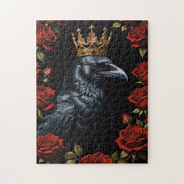 Puzzle Crow dans une couronne d'or rubis Roses rouges (Vertical)