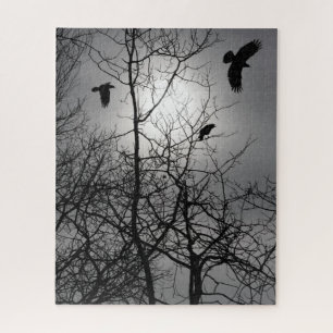 Puzzle Crows Silhouette Soleil brillant Arbres Scène goth