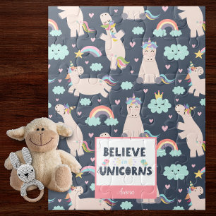 Puzzle Croyez en Unicorns Bleu et Rose fille Motif enfant