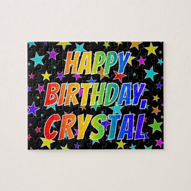 Puzzle "CRYSTAL" First Name, Fun "HAPPY BIRTHDAY" (Horizontal)