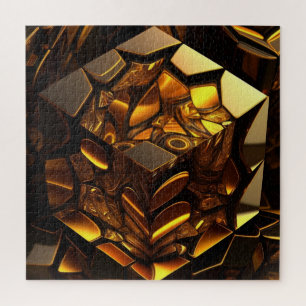 Puzzle Cube géométrique à facettes ambre et or