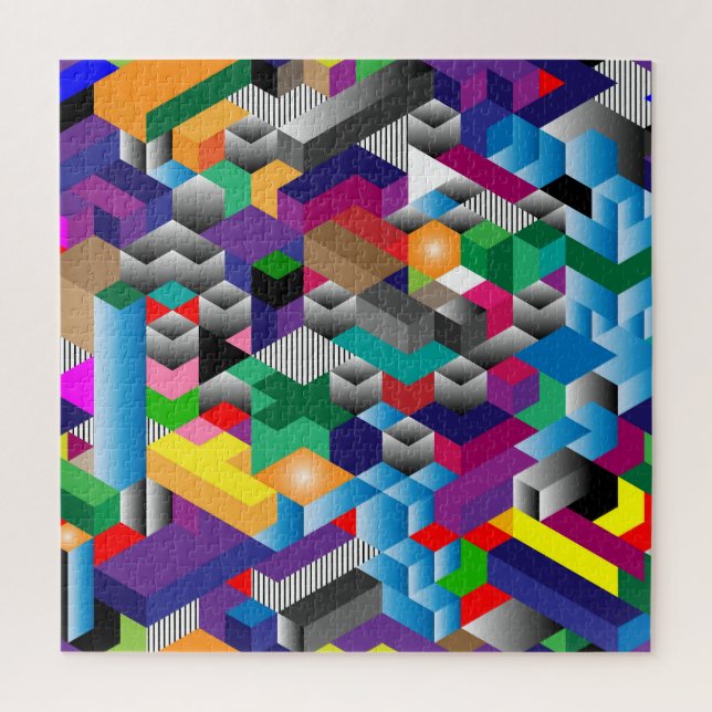 Puzzle Cubes Isométriques 3D, Géométriques Sans Couleur. (Vertical)